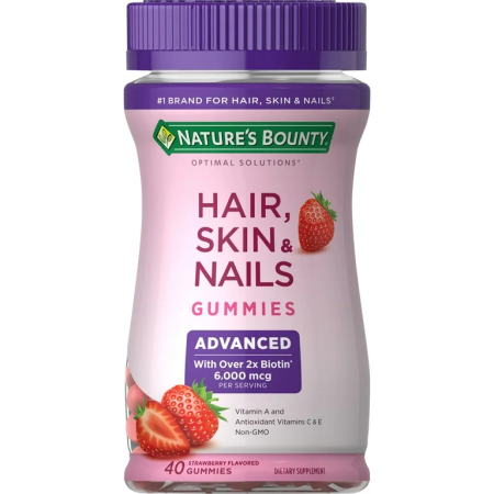 Nature's Bounty Advanced, Hair Skin and Nails Vitamins with Biotin, Strawberry Gummies